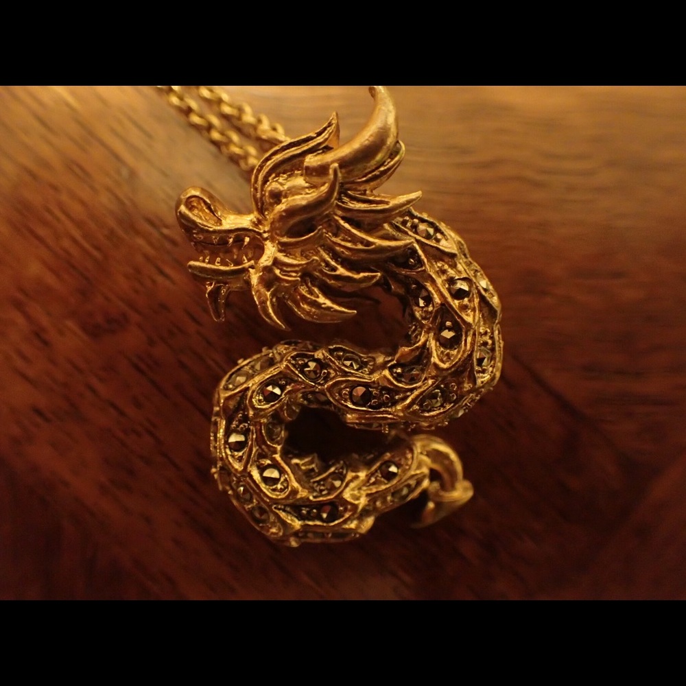 14-Kt Gold Dragon Necklace and Earring Set